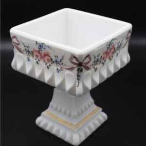 Westmoreland Rose & Bows MCM Milk Glass Compote Candy Dish